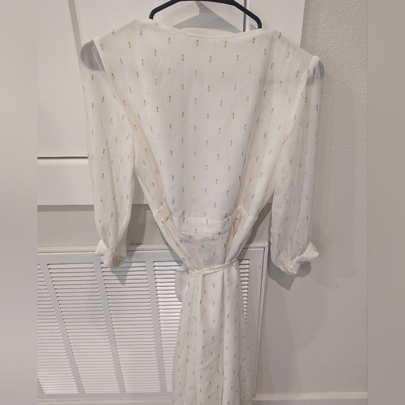 NWT Gaâla Paris Annabelle Silk Chiffon Wrap Midi Dress Ivory Gold Small/Medium - Picture 8 of 11